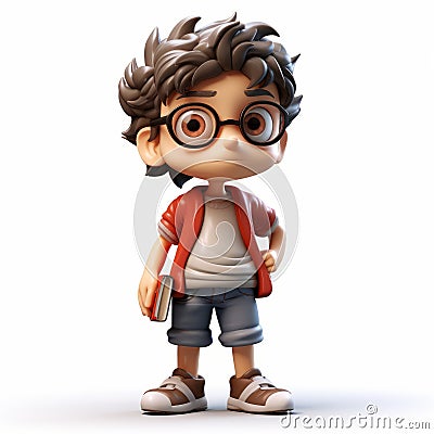 Nintendo Boy In Glasses 3d Character Art - Storybook Style Illustration Stock Photo