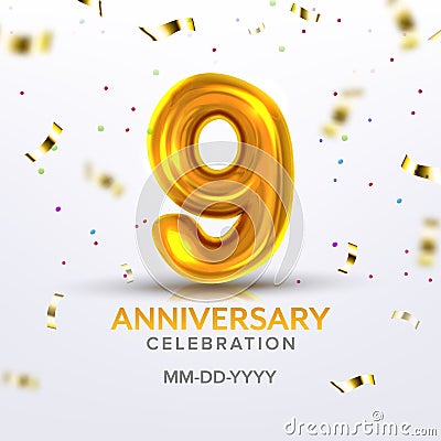 Ninth Anniversary Birth Celebration Number Vector Vector Illustration