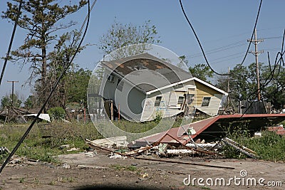 Ninth Ward Yellow House off foundation Stock Photo