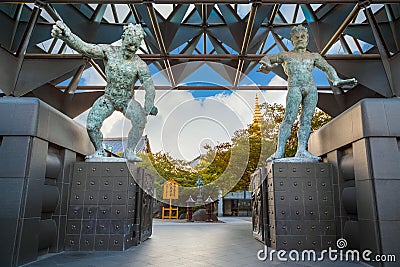 Nio Benevolent Kings in front of Isshinhji Temple, in Osaka Editorial Stock Photo