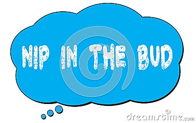 NIP IN THE BUD text written on a blue thought bubble Stock Photo