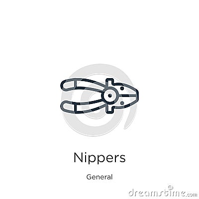 Nippers icon. Thin linear nippers outline icon isolated on white background from general collection. Line vector nippers sign, Vector Illustration