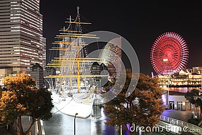 Nippon maru and Yokohama Cosmo World in Japan Editorial Stock Photo