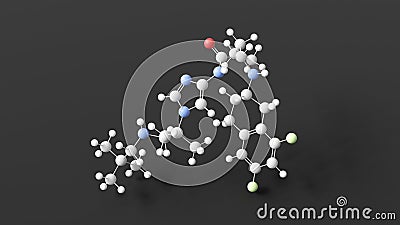 nirogacestat molecular structure, gamma-secretase inhibitor, ball and stick 3d model, structural chemical formula with colored Stock Photo