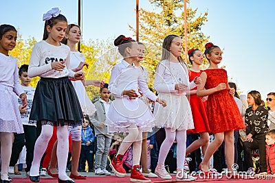 Little Girls' Dance Ensemble: Showcasing Their Talent on World Dance Day's Open Stage Editorial Stock Photo