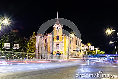 Nostalgic Nights: Retro Courthouse and Blurred Motion in the City of Nis, Serbia Editorial Stock Photo