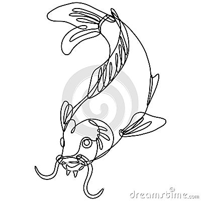 Nishikigoi Koi Carp Fish Diving Down Continuous Line Drawing Vector Illustration