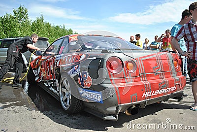 Nissan skyline r34 tuning Competitions on tuned cars in drift rds Editorial Stock Photo