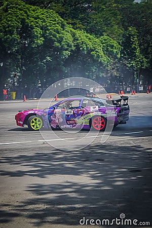 Nissan 200SX itasha drift car during practice session in Indonesia drift series local drifting event Editorial Stock Photo