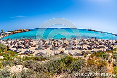 Nissi beach. Unrecognizable people on a hot summer day, Ayia Nap Editorial Stock Photo