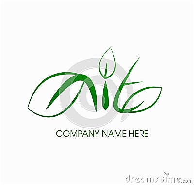 NIT letters made with green leaf. NIT dummy company logo Vector Illustration