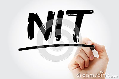 NIT - Negative Income Tax acronym with marker, business concept background Stock Photo