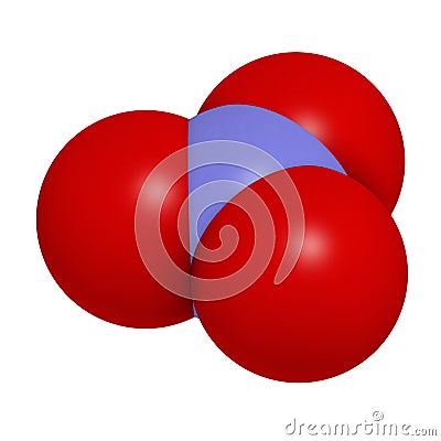 Nitrate anion, chemical structure. 3D rendering. Atoms are represented as spheres with conventional color coding: nitrogen blue. Stock Photo