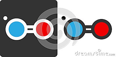 Nitric oxide NO free radical molecule, flat icon style. Atoms shown as color-coded circles oxygen - red, nitrogen - blue. Vector Illustration