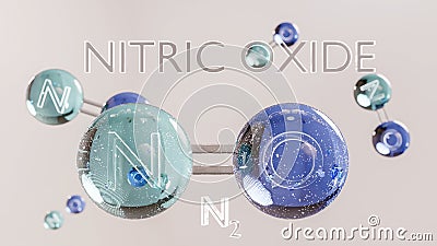 Nitric Oxide, NO, molecule model, chemical formula. Nitrogen oxide, nitrogen monoxide or Oxidonitrogen. Ball-and-stick, Stock Photo