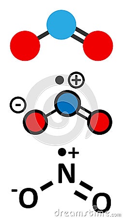 Nitrogen dioxide (NO2) air pollution molecule. Free radical compound, also known as NOx Vector Illustration