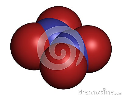 Nitrogen tetroxide (dinitrogen tetroxide, N2O4) rocket propellant molecule. 3D rendering. Atoms are represented as spheres with Stock Photo