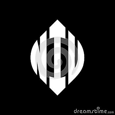 NIU circle letter logo design with circle and ellipse shape. NIU ellipse letters with typographic style. The three initials form a Vector Illustration