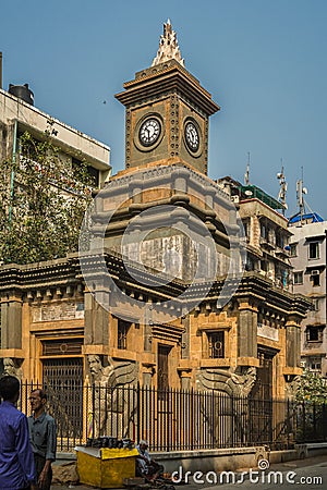 17 Niv 2017 BH Wadia Parsi monument with clock tower-junction of Bazaar Gate Road and Nariman Perin Street Fort.Mumbai Maharashtra Editorial Stock Photo