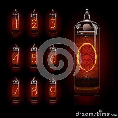 Nixie tube with digits Vector Illustration