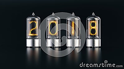 Nixie tube indicator with 2018 new year numbers on dark background Stock Photo