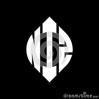 NIZ circle letter logo design with circle and ellipse shape. NIZ ellipse letters with typographic style. The three initials form a Vector Illustration