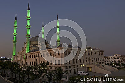 Nizamiye Masjid in Midrand, Johannesburg - Turkish style Mosque at night Editorial Stock Photo