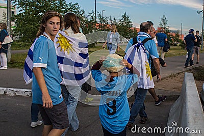Fans from Uruguaya at the day of FIFA game in Nizhnii Novgorod Editorial Stock Photo