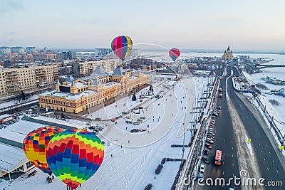 Nizhny Novgorod. Festival of balloons. Launching balloons from the Nizhny Novgorod fair. Editorial Stock Photo