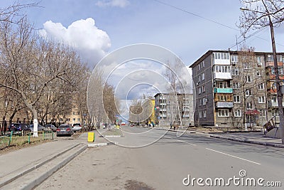 Nizhny Novgorod, Russia. - April 28.2018. Hasty repairs and painting of the facades of buildings near the football Editorial Stock Photo