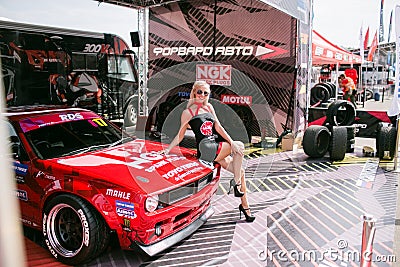 Nizhny Novgorod Russia Aug 20, 2016 : Russian Drift Series Stage 5 RDS Zapad West. Girl model on insurence Editorial Stock Photo