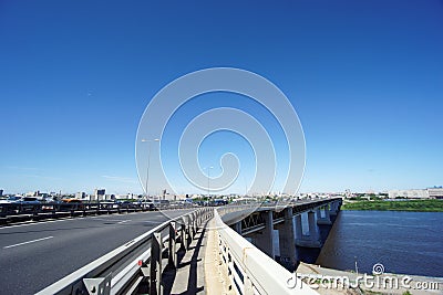 Nizhny Novgorod, Russia. - June 28.2016. Metro bridge across the Oka River. Editorial Stock Photo