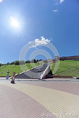 Nizhny Novgorod, Russia. - June 15.2018. The newly built Nizhnevolzhskaya Embankment on the banks of the Volga River Editorial Stock Photo