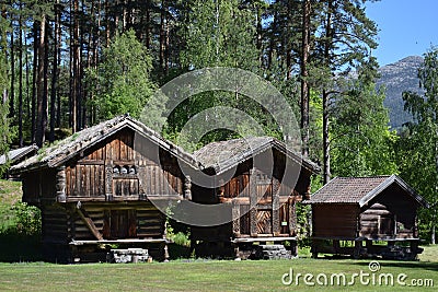 Njardarheimrn, Norway. Viking ancient village, old houses in Norway Editorial Stock Photo