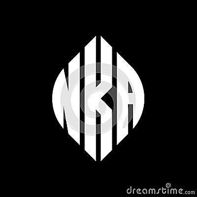 NKA circle letter logo design with circle and ellipse shape. NKA ellipse letters with typographic style. The three initials form a Vector Illustration