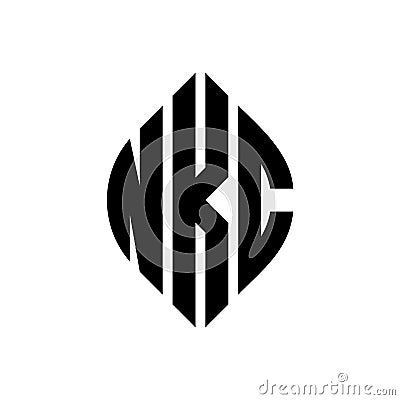 NKC circle letter logo design with circle and ellipse shape. NKC ellipse letters with typographic style. The three initials form a Vector Illustration
