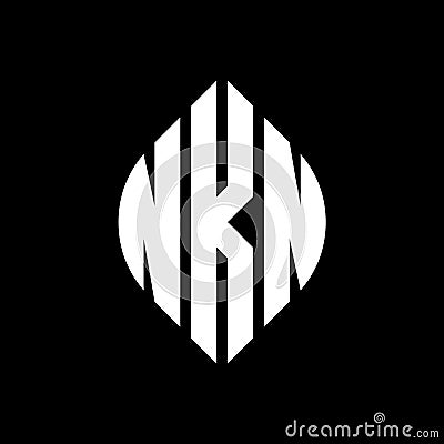 NKN circle letter logo design with circle and ellipse shape. NKN ellipse letters with typographic style. The three initials form a Vector Illustration