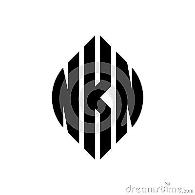 NKN circle letter logo design with circle and ellipse shape. NKN ellipse letters with typographic style. The three initials form a Vector Illustration