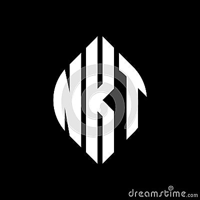 NKT circle letter logo design with circle and ellipse shape. NKT ellipse letters with typographic style. The three initials form a Vector Illustration