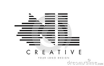 NL N L Zebra Letter Logo Design with Black and White Stripes Vector Illustration