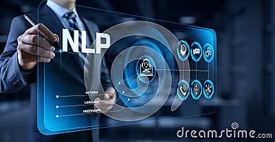 NLP Natural language processing chatbot artificial intelligence communication robot. Stock Photo