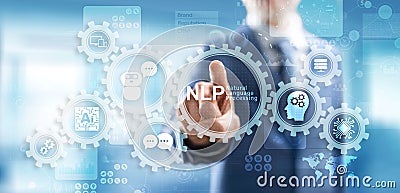 NLP natural language processing cognitive computing technology concept on virtual screen. Stock Photo