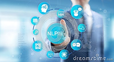 NLP natural language processing cognitive computing technology concept on virtual screen. Stock Photo