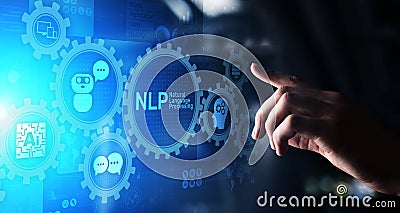 NLP natural language processing cognitive computing technology concept on virtual screen. Stock Photo