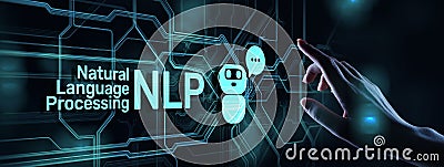 NLP natural language processing cognitive computing technology concept on virtual screen. Stock Photo
