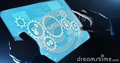 NLP natural language processing cognitive computing technology concept on virtual screen Stock Photo