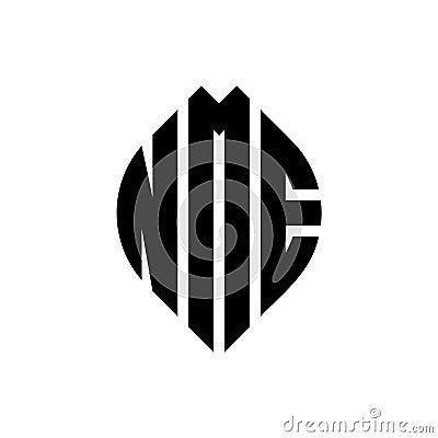 NME circle letter logo design with circle and ellipse shape. NME ellipse letters with typographic style. The three initials form a Vector Illustration