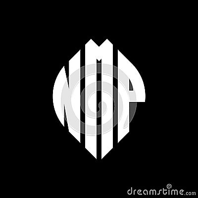 NMP circle letter logo design with circle and ellipse shape. NMP ellipse letters with typographic style. The three initials form a Vector Illustration
