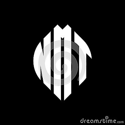 NMT circle letter logo design with circle and ellipse shape. NMT ellipse letters with typographic style. The three initials form a Vector Illustration