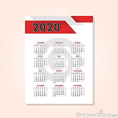 Abstract red 2020 calendar design Stock Photo